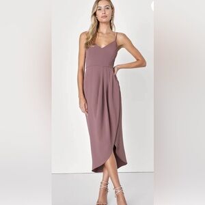 NWT Lulus Reinette Mauve Purple Midi Dress Tulip Hem Women’s Medium